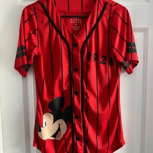 Ladies Disney Red and Black Mickey Mouse Baseball Jersey